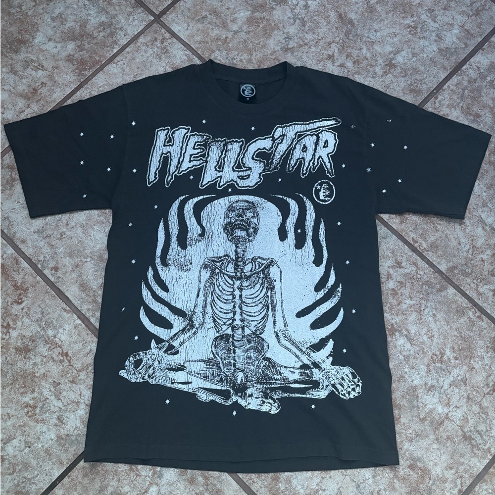 Black and White Short Sleeve Tee with Gothic Skeleton Design